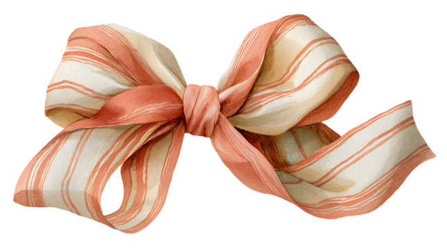 Elegant striped ribbon bow isolated on transparent background - Powered by Adobe