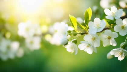 spring blossoms in nature floral close up vibrant green background soft focus serenity and renewal