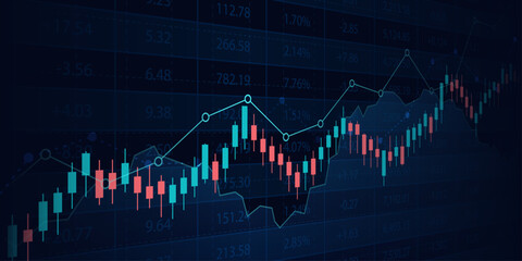 Technology financial graph with uptrend technology bar chart of stock market on blue color background