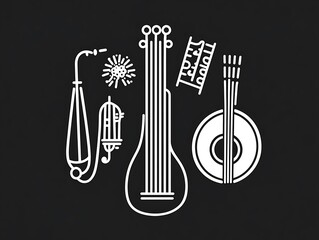 Minimal music instrument outline vector icon in white on a black background