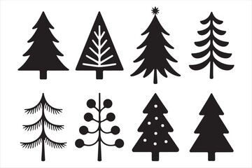 Obraz premium Collection of diverse christmas tree silhouettes isolated on white background