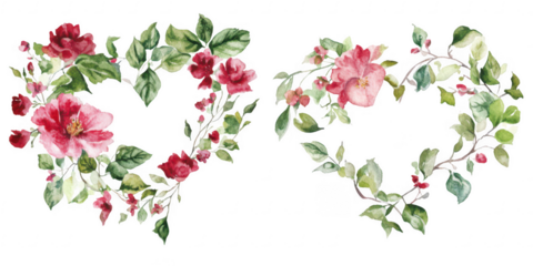 Floral heart shaped watercolor design on transparent png background