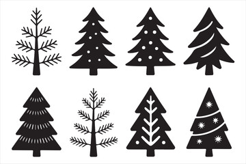 Obraz premium Collection of eight stylized christmas tree silhouettes isolated on white background
