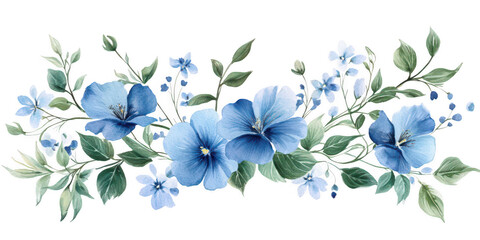 Fototapeta premium Blue floral watercolor arrangement on transparent png background