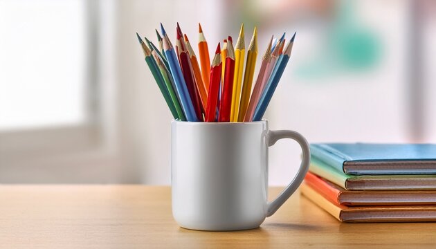 colorful pencils in a white mug - Powered by Adobe