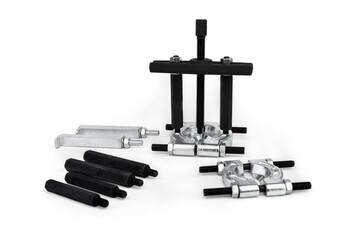 The gear puller and bearings disassembly tool for cars isolated on white background.