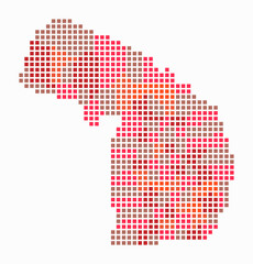 Fototapeta premium Michigan dotted map. Digital style map of the state on white background. Michigan shape with square dots. Colored dots style. Large size squares. Abstract vector illustration.