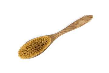 Dry brush for anti-cellulite massage isolated on white background.