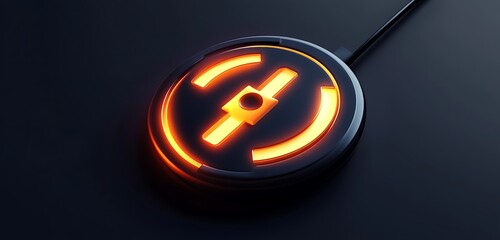 Realistic 3D vector power button icon with LED light on a dark background