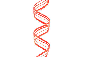 Vibrant red helix ribbon spiraling gracefully, illuminating transparent backdrop with dynamic, fluid motion