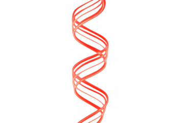 Vibrant red helix ribbon spiraling gracefully, illuminating transparent backdrop with dynamic, fluid motion