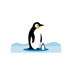 emperor penguin with chick on icy plain