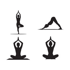 Dynamic yoga poses with vibrant color accents and clean typography