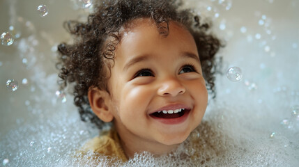 A baby is in a bathtub with bubbles