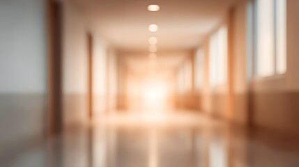 blurred image of a hospital's palliative care wing during a quiet winter afternoon, soft ambient light and warm tones