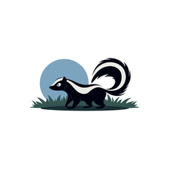 skunk walking cautiously through moonlit grass