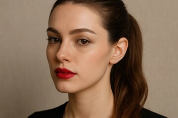 Naklejka premium A Study in Red Lipstick and Elegant Makeup