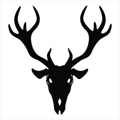 Naklejka premium Majestic stag head silhouette with large antlers isolated on white background