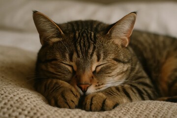 A serene tabby cat finds solace in a peaceful slumber