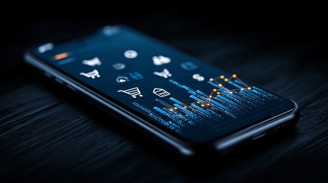 sleek virtual screen displaying a dynamic B2B commerce platform, with glowing data points representing complex transactions and a global network. Subtle holographic lines connect different business 