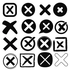 Black Cross Mark Icons Set – Cancel, Error, Close Symbols PNG Collection