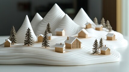 Snowy mountain village diorama