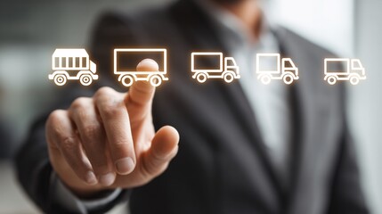illustration of a virtual screen showing a supply chain diagram with seamless integration points for B2B commerce and logistics, highlighting efficiency and automation via the internet network. 