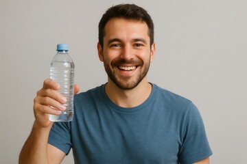 A Man's Joyful Moment with a Bottle of Water