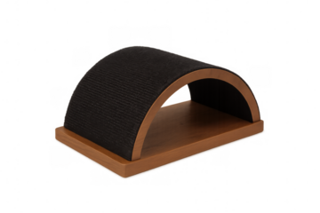 Wooden-base cat scratching post with black surface, protecting furniture while maintaining feline claw health, positioned against transparent backdrop