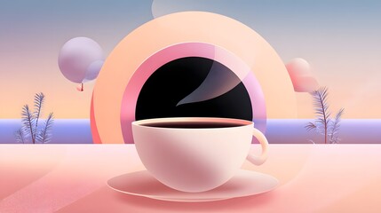 Cup of coffee with heart-shaped foam on a saucer for a cozy morning break