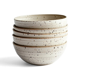 Stack of Speckled Ceramic Bowls on Place-mat on a transparent background 