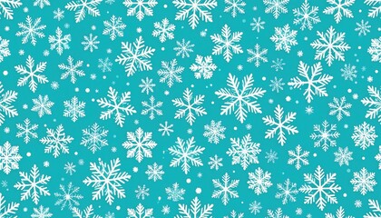 White snowflakes falling on a light teal background create a Winter pattern