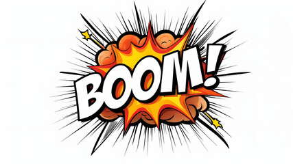Comic book style explosion with boom text effect depicting impact and power