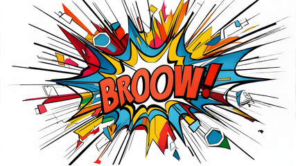 Dynamic comic book pop art illustration featuring the sound effect broow on a white background