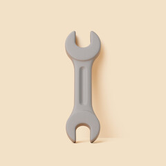 3D Illustration of Gray Double Open-End Wrench on Beige Background