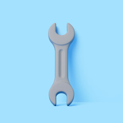 3D Illustration of Gray Double Open-End Wrench on Blue Background