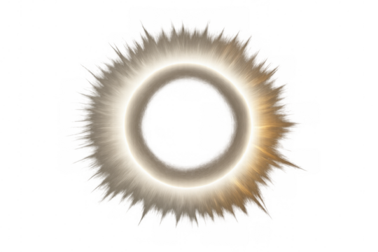 Golden circular light rays radiating, glowing intensely against transparent backdrop, creating magical luminous visual effect