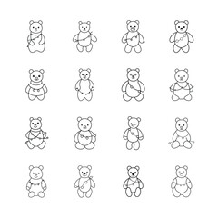 Cute Teddy Bear Line Art Icons Vector Set for Christmas and Winter Design