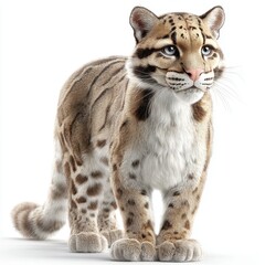 Obraz premium Clouded Leopard Standing on White Background