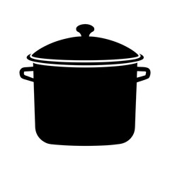 Large cooking pot icon with lid and handles in flat kitchen silhouette vector design