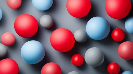 Red and blue abstract 3D spheres on a gray background with modern minimal design
