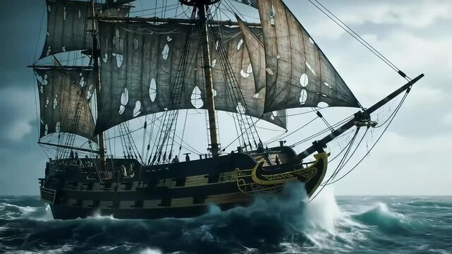 Sea Voyage Decaying Ship Sails Through Stormy Seas