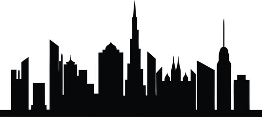 Fototapeta premium Dubai skyline black silhouette vector illustration,Dubai skyline