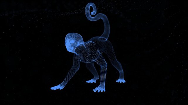 4k Hanuman Langur monkey Animation Loop in 3D Particle.