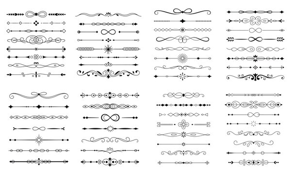 Set of decorative divider lines and ornaments for text separation and vintage border design
