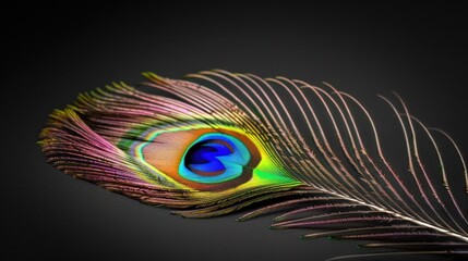Obraz premium Close-up peacock feather on dark background