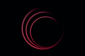 Circular light trail. Red neon circle of light. Red glowing rings of light rotate.