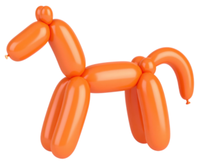 An orange balloon twisted into the shape of a dog with a smooth, shiny surface and rounded segments forming the head, body, legs, and tail.
