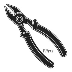 Black silhouette of pliers isolated on white background
