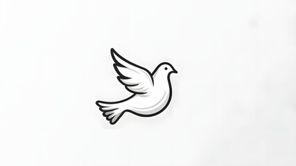 Fototapeta premium Simple cartoon illustration of a dove in flight depicting peace and freedom with a white background